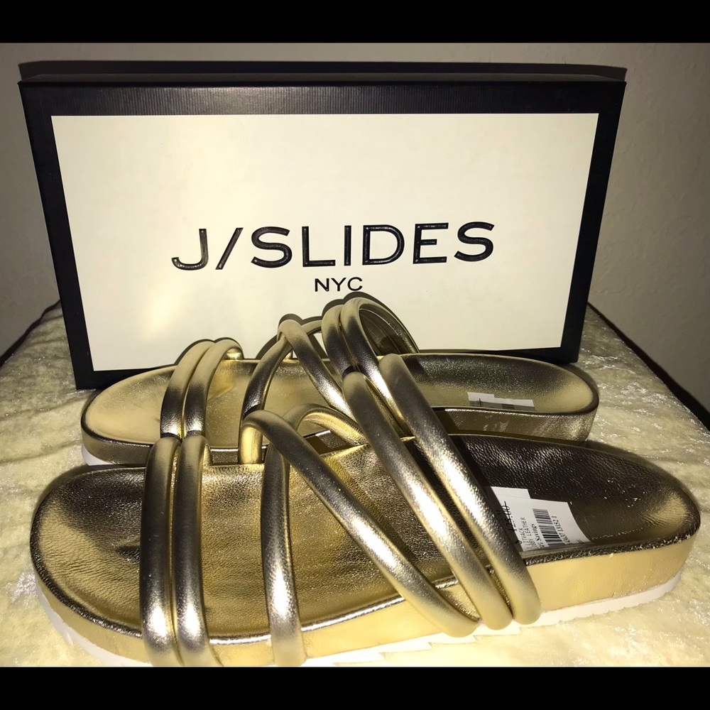Light Gold Leather J/Slide Women Shoes.